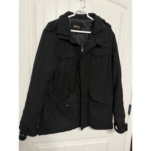 Helix Field Jacket Mens Large Black Wool Blend Military Utility Epaulet Coat